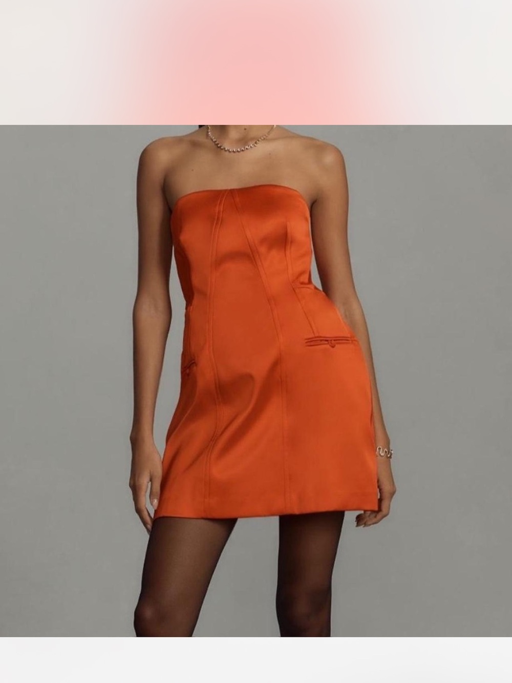 Anthropologie Sculpted Red Satin Mini Dress - Picture 5 of 7